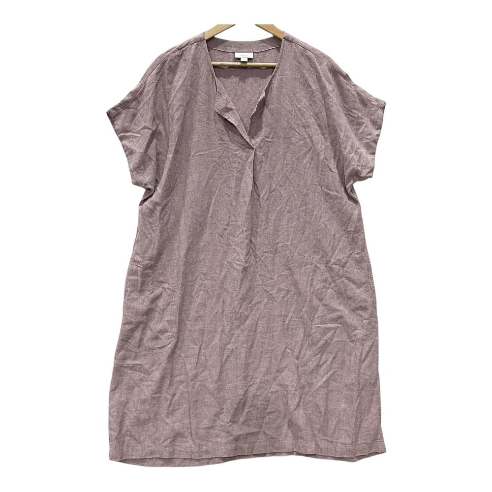 Pure Jill Linen Viscose Dress‎ M Shift Coastal Lagenlook Casual Summer Burgundy